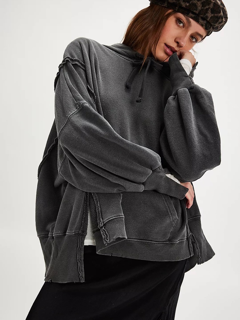 FREE PEOPLE Charcoal Camden Oversized Hoodie Sweater - Women $98